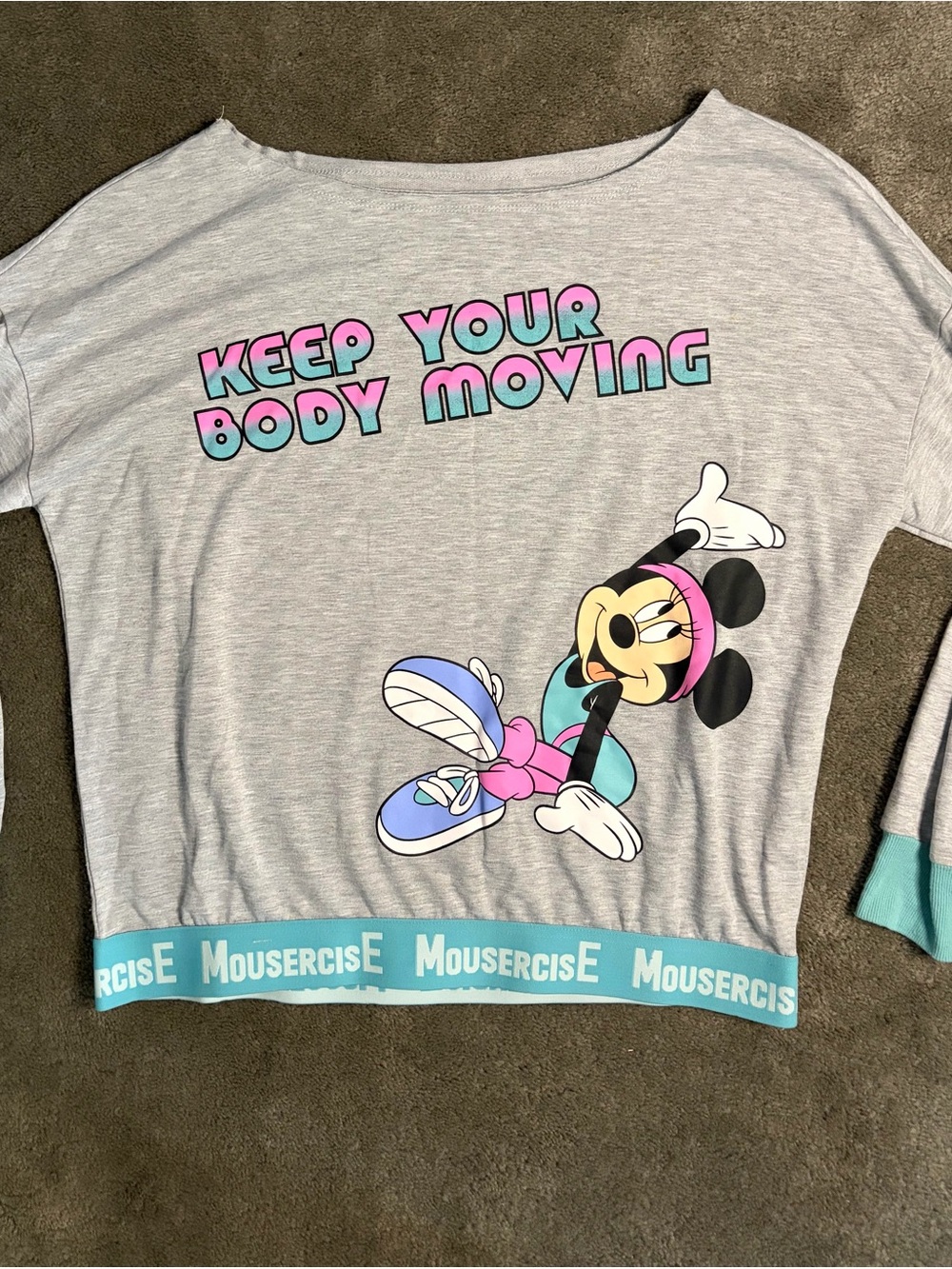 Disney Gray Crop Top with Pink and Teal Minnie Mouse mousercise